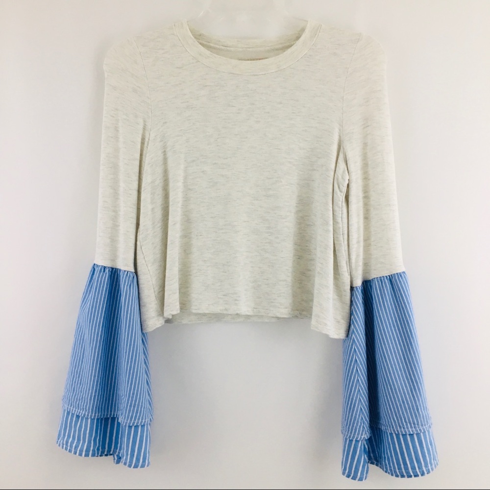 GB Gianni Bini Bell Sleeve Gray Heather French Terry Knit Boho Top Size Small